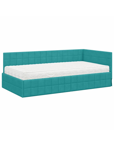 Struttura Letto Angolare con Materasso 2 pcs Turchese Velluto