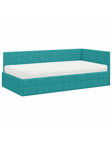 Struttura Letto Angolare con Materasso 2 pcs Turchese Velluto