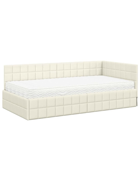 Struttura Letto Angolare con Materasso 2 pcs Crema Velluto