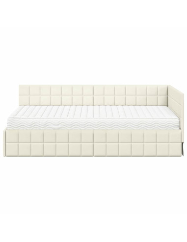 Struttura Letto Angolare con Materasso 2 pcs Crema Velluto