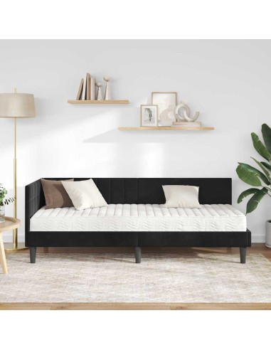 Struttura Letto Angolare con Materasso 2 pcs Nero Velluto
