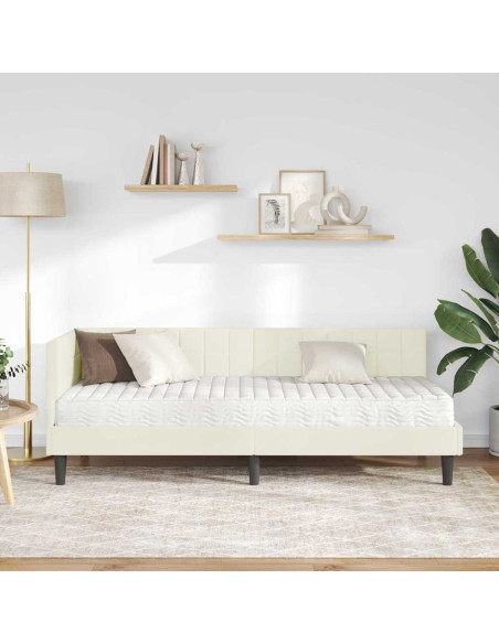 Struttura Letto Angolare con Materasso 2 pcs Crema Velluto