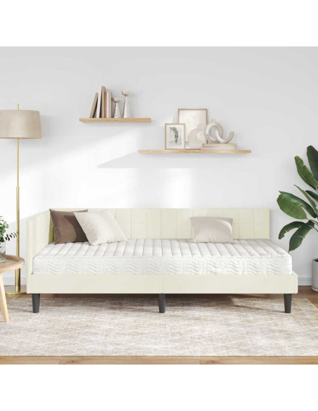 Struttura Letto Angolare con Materasso Crema 90 x 190 cm