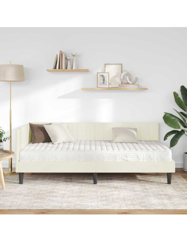 Struttura Letto Angolare con Materasso 2 pcs Crema Velluto