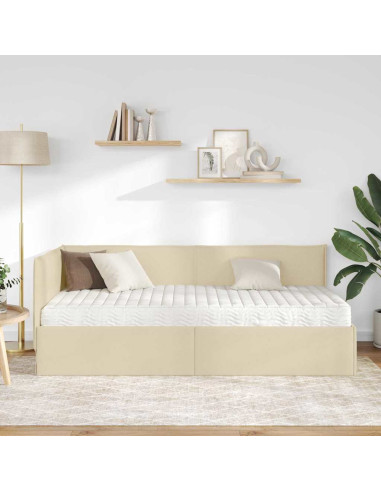 Struttura Letto Angolare con Materasso 2 pcs Crema Velluto