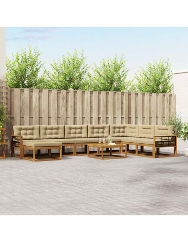 Set di divani da esterno con cuscino 9 pcs Naturale e Beige