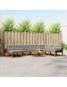 Set di divani da esterno 9 pcs Grigio Naturale e Chiaro