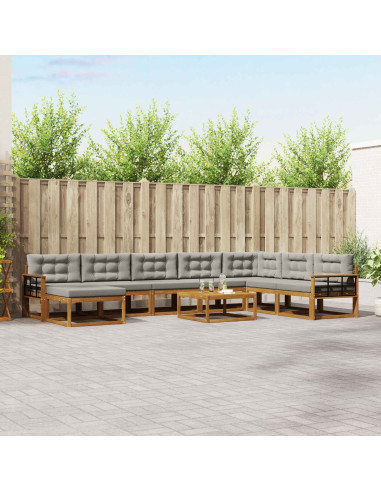 Set di divani da esterno 9 pcs Grigio Naturale e Chiaro
