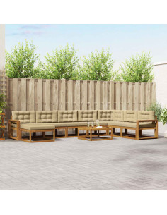 Set di divani da esterno con cuscino 9 pcs Naturale e Beige
