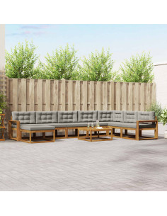 Set di divani da esterno 9 pcs Grigio Naturale e Chiaro