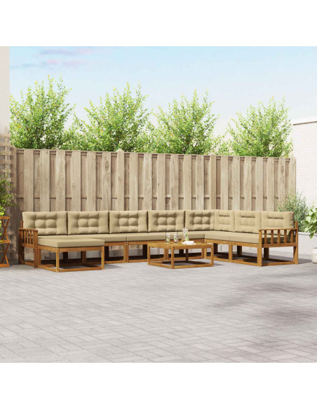 Set di divani da esterno con cuscino 9 pcs Naturale e Beige