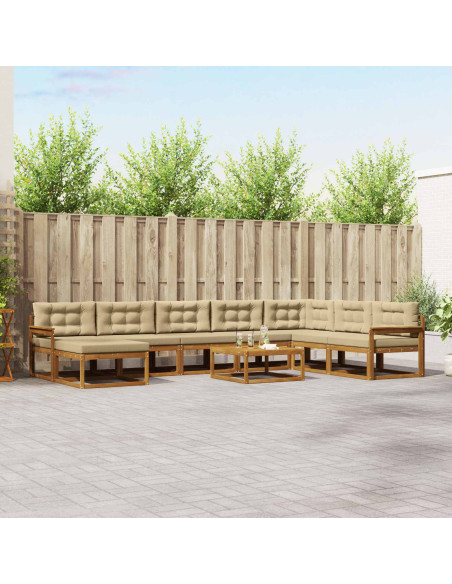 Set di divani da esterno con cuscino 9 pcs Naturale e Beige