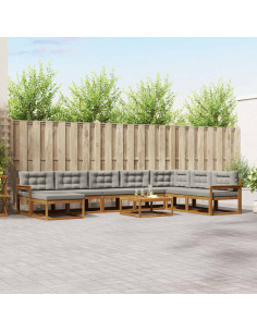 Set di divani da esterno 9 pcs Grigio Naturale e Chiaro