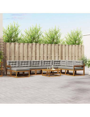 Set di divani da esterno 9 pcs Grigio Naturale e Chiaro