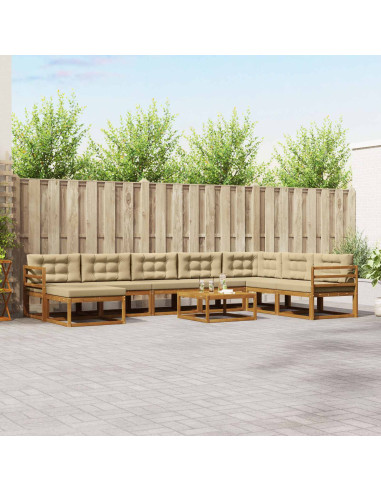 Set di divani da esterno con cuscino 9 pcs Naturale e Beige