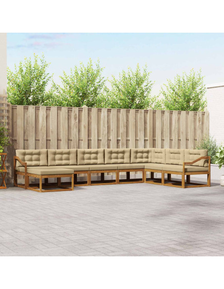 Set di divani da esterno con cuscino 8 pcs Naturale e Beige