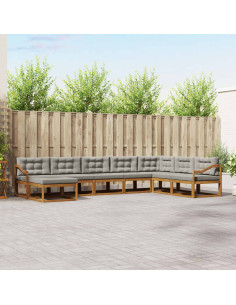 Set di divani da esterno 8 pcs Grigio Naturale e Chiaro