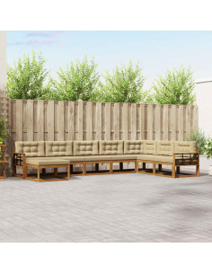 Set di divani da esterno con cuscino 8 pcs Naturale e Beige