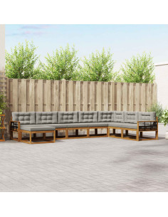 Set di divani da esterno 8 pcs Grigio Naturale e Chiaro