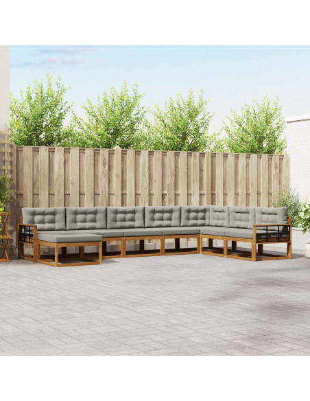 Set di divani da esterno 8 pcs Grigio Naturale e Chiaro
