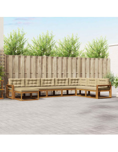 Set di divani da esterno con cuscino 8 pcs Naturale e Beige