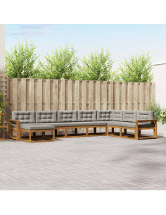 Set di divani da esterno 8 pcs Grigio Naturale e Chiaro