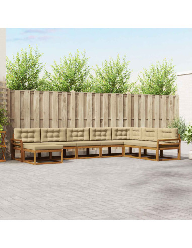 Set di divani da esterno con cuscino 8 pcs Naturale e Beige