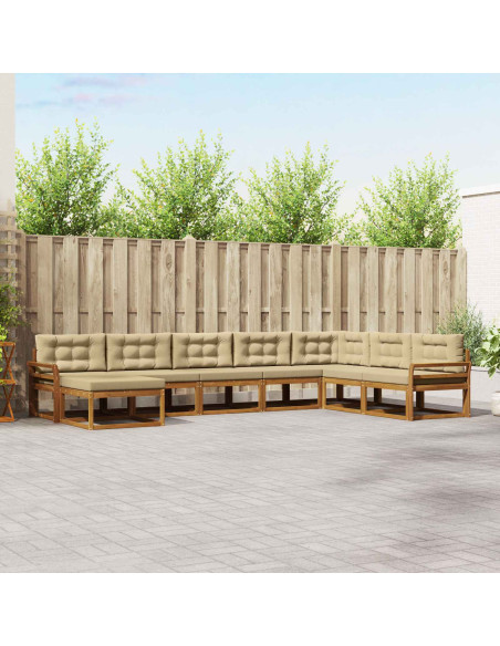 Set di divani da esterno con cuscino 8 pcs Naturale e Beige