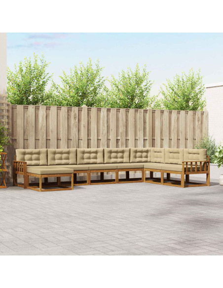 Set di divani da esterno con cuscino 8 pcs Naturale e Beige