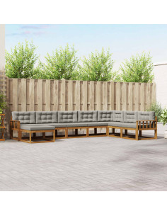 Set di divani da esterno 8 pcs Grigio Naturale e Chiaro