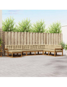 Set di divani da esterno con cuscino 8 pcs Naturale e Beige