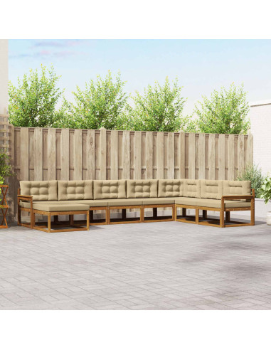 Set di divani da esterno con cuscino 8 pcs Naturale e Beige