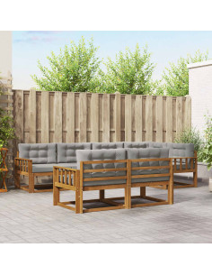 Set di divani da esterno 7 pcs Grigio Naturale e Chiaro