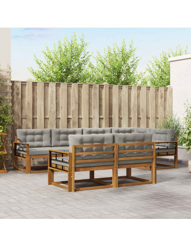 Set di divani da esterno 7 pcs Grigio Naturale e Chiaro