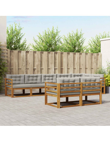 Set di divani da esterno 8 pcs Grigio Naturale e Chiaro