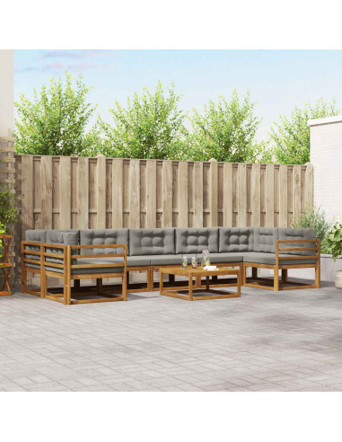 Set di divani da esterno 8 pcs Grigio Naturale e Chiaro