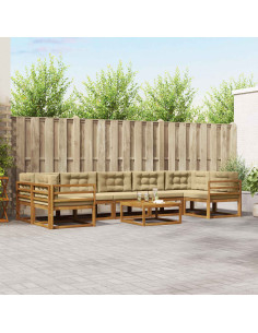 Set di divani da esterno con cuscino 8 pcs Naturale e Beige