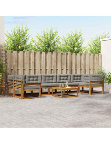 Set di divani da esterno 8 pcs Grigio Naturale e Chiaro