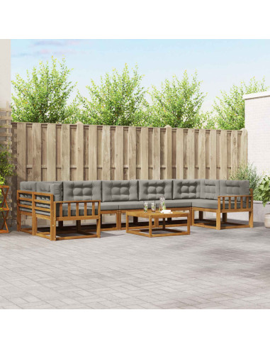 Set di divani da esterno 8 pcs Grigio Naturale e Chiaro