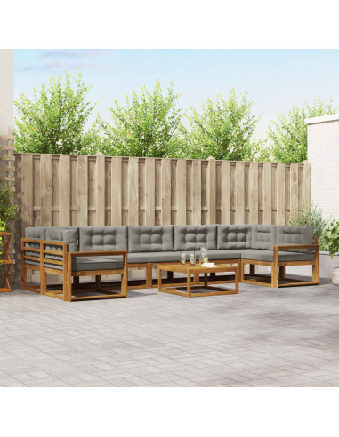 Set di divani da esterno 8 pcs Grigio Naturale e Chiaro