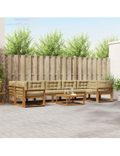 Set di divani da esterno con cuscino 8 pcs Naturale e Beige