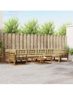 Set di divani da esterno con cuscino 8 pcs Naturale e Beige
