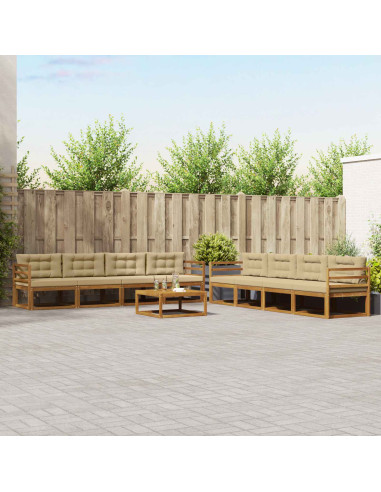 Set di divani da esterno con cuscino 9 pcs Naturale e Beige