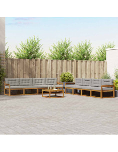 Set di divani da esterno 9 pcs Grigio Naturale e Chiaro