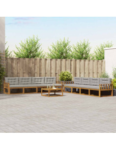 Set di divani da esterno 9 pcs Grigio Naturale e Chiaro