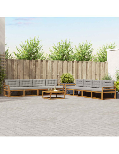 Set di divani da esterno 9 pcs Grigio Naturale e Chiaro