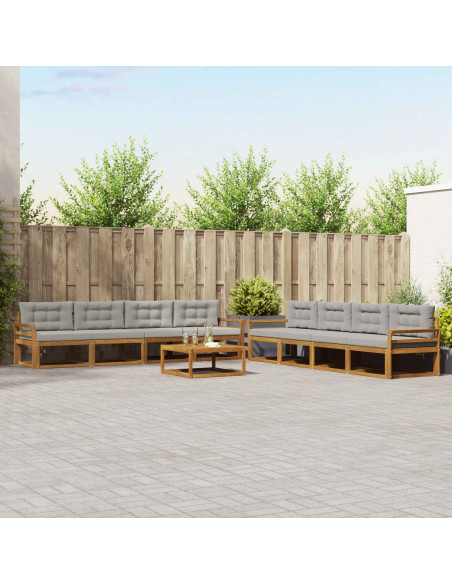 Set di divani da esterno 9 pcs Grigio Naturale e Chiaro