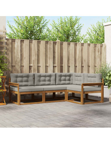 Set di divani da esterno 4 pcs Grigio Naturale e Chiaro