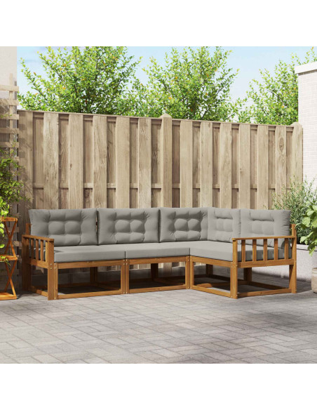 Set di divani da esterno 4 pcs Grigio Naturale e Chiaro