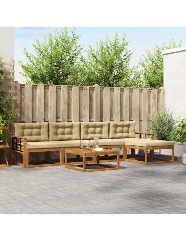 Set di divani da esterno con cuscino 6 pcs Naturale e Beige